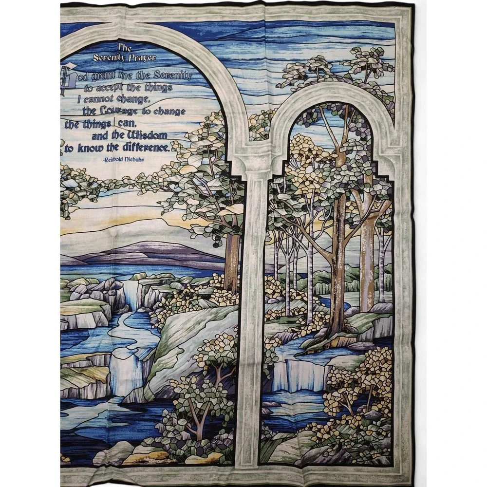 Serenity Prayer Fabric Panel • Waterfall Landscape • Cottagecore‎ • Raw Edge